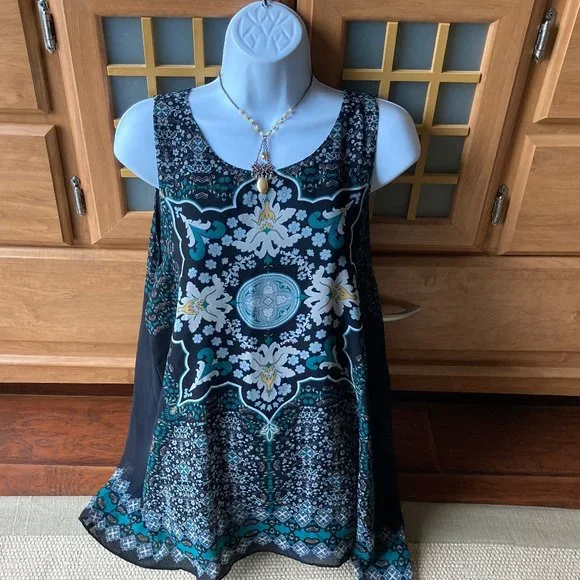 Max Studio Gorgeous Floral Short Sleeve Tunic Blouse X Large - Picture 1 of 7